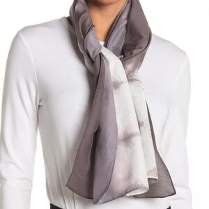 Eileen Fisher Tie Dye Organic Cotton Blend Scarf Shibori White Grey